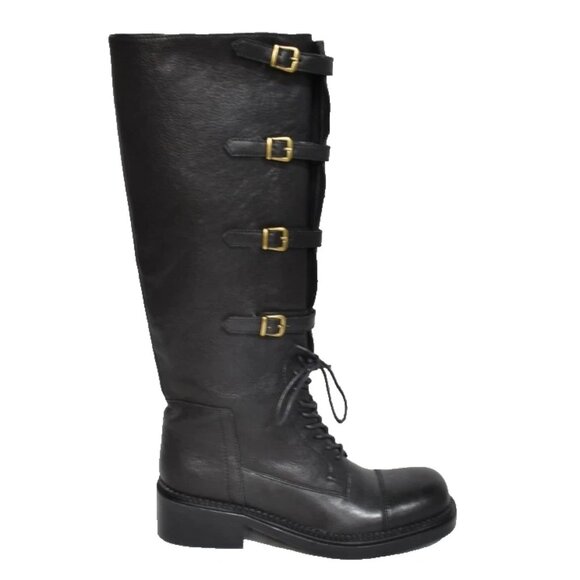 New! Jeffrey Campbell Moss Knee High Distressed Black Size 7 US DD512 - Picture 1 of 7